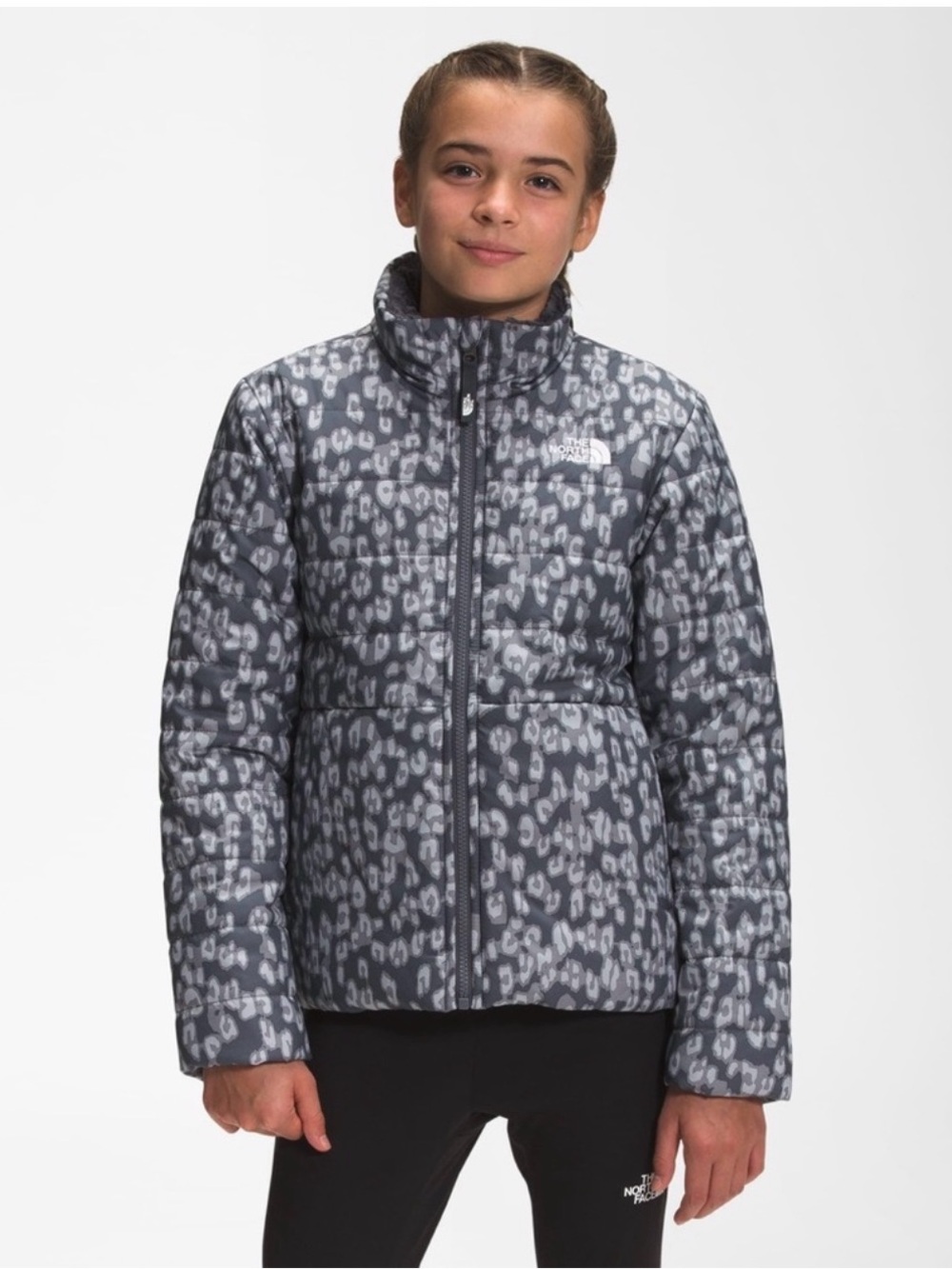The North Face Girls' Grey Leopard-Print Puffer Jacket